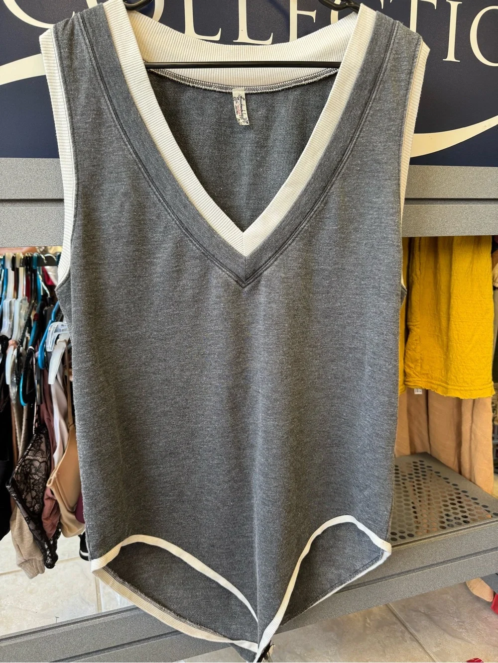 Free People Intimately Cozy Cool Girl Tank Bodysuit grey with ivory trim